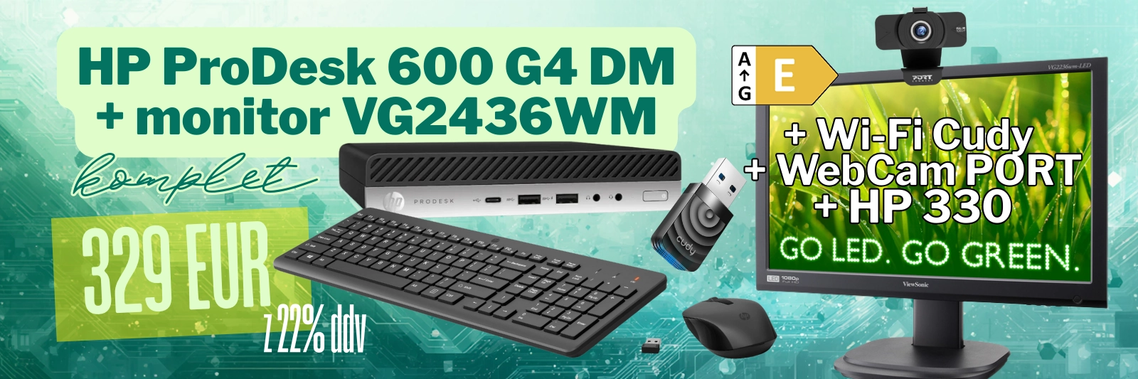 Komplet HP ProDesk 600 G4 DM Demo + monitor VG2436WM + Webcam + Wi-Fi Cudy + HP330 miška tipkovnica