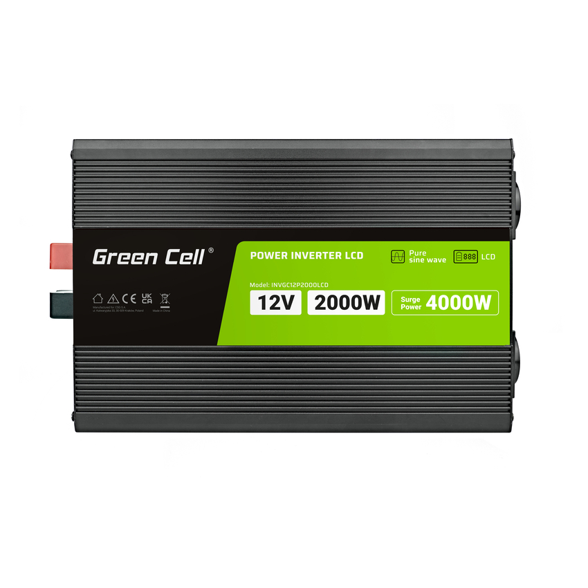 Green Cell PowerInverter LCD 12 volt 2000W/40000W car inverter with display - pure sine wave (INVGC12P2000LCD)