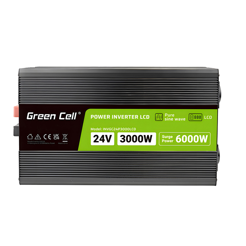 Green Cell PowerInverter LCD 24 V 3000W/60000W vehicle inverter with display - pure sine wave (INVGC24P3000LCD)